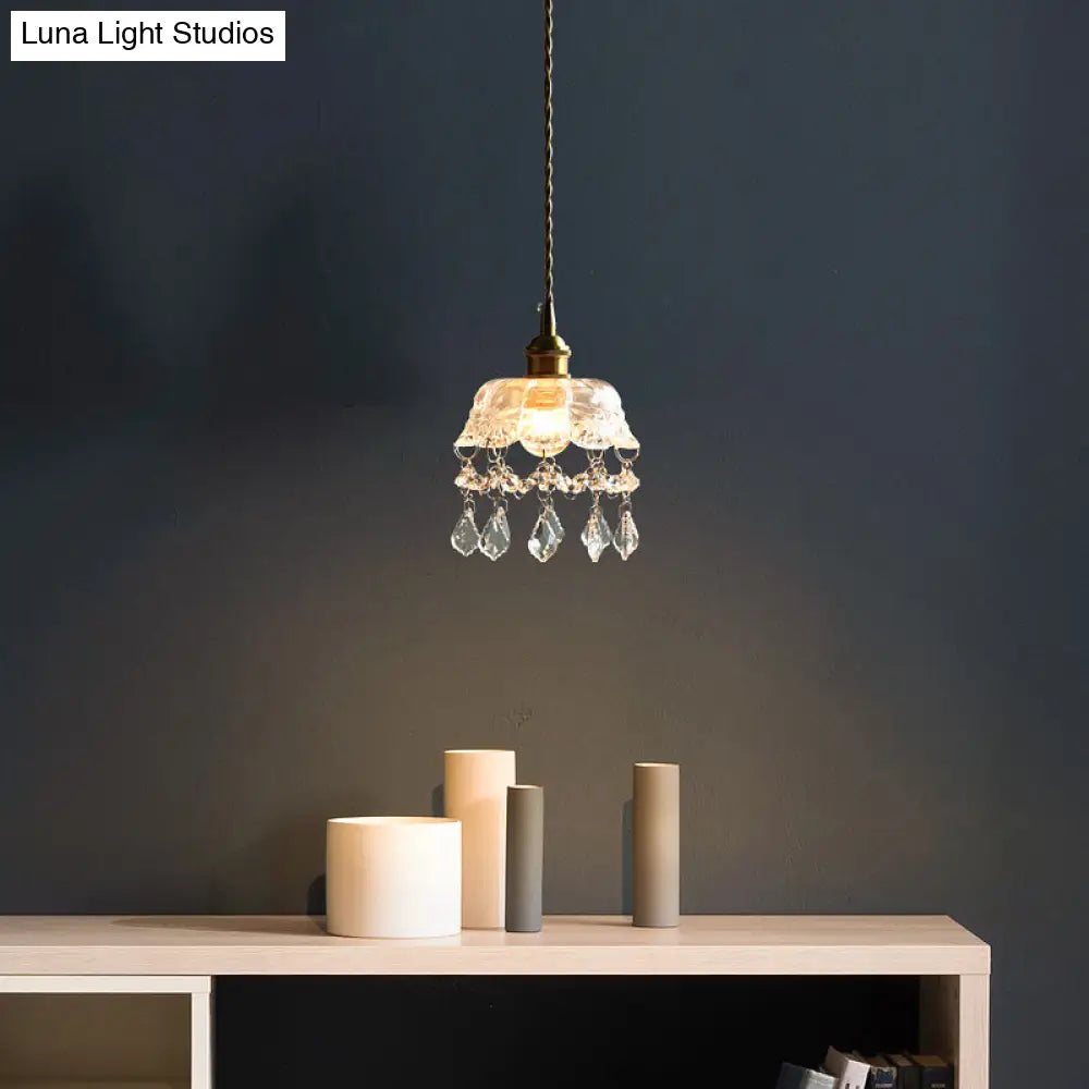 Clear Glass Industrial Pendant Light With Crystal Draping - Elegant Dining Room Ceiling Fixture