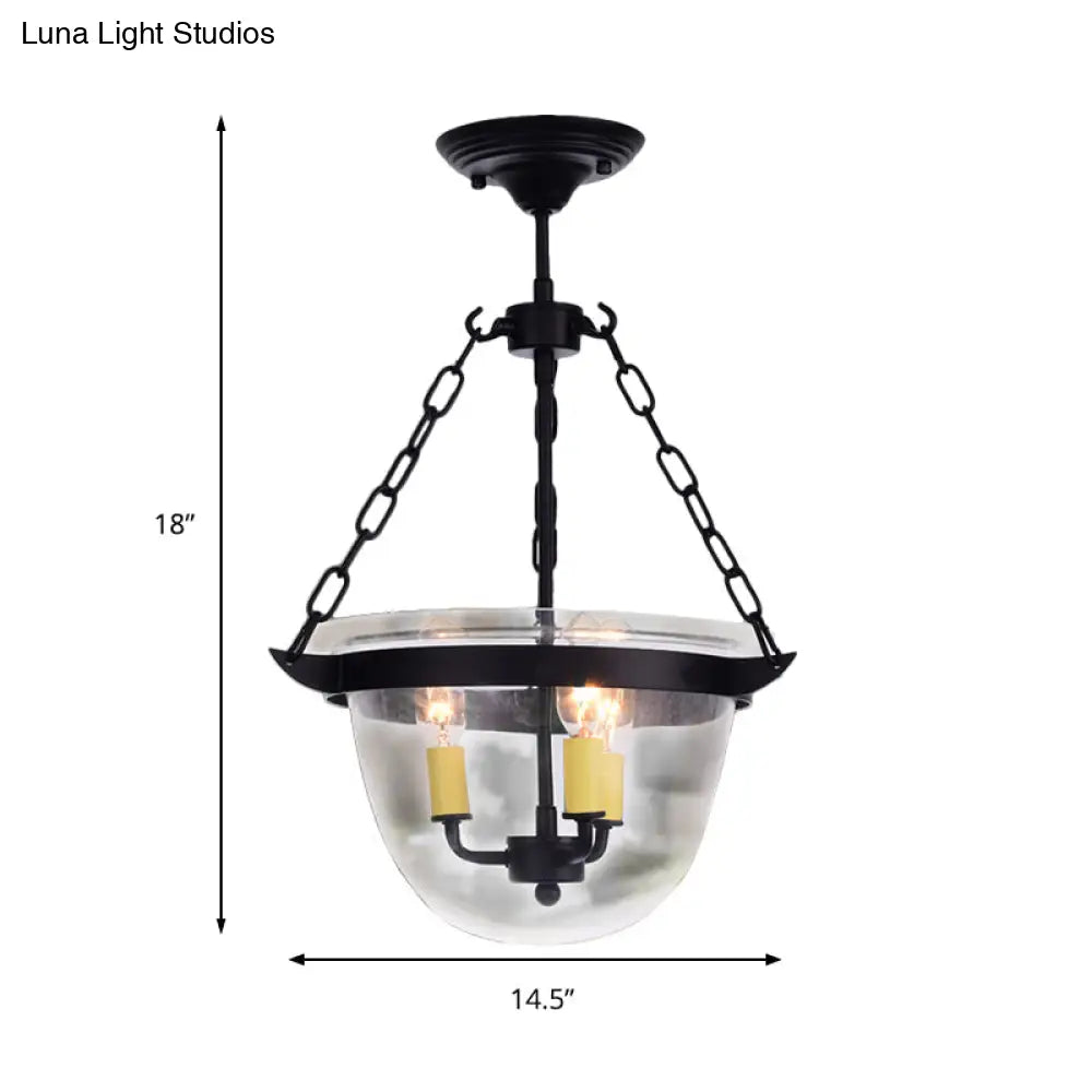 Industrial Clear Glass Chandelier Pendant Light - 3-Light Black Hanging Fixture For Dining Room