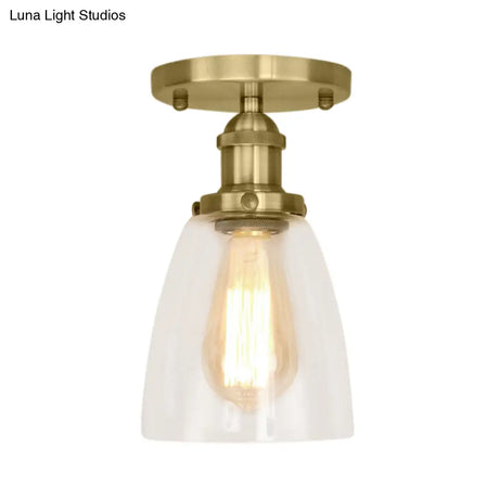 Industrial Clear Glass Conical Semi Flush Light For Foyer - Brass/Copper/Rust Ceiling Mount Fixture