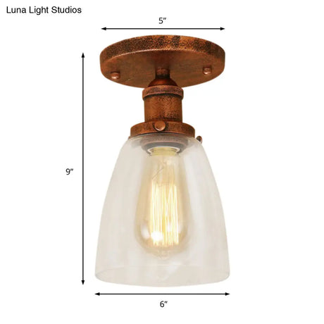 Industrial Clear Glass Conical Semi Flush Light For Foyer - Brass/Copper/Rust Ceiling Mount Fixture