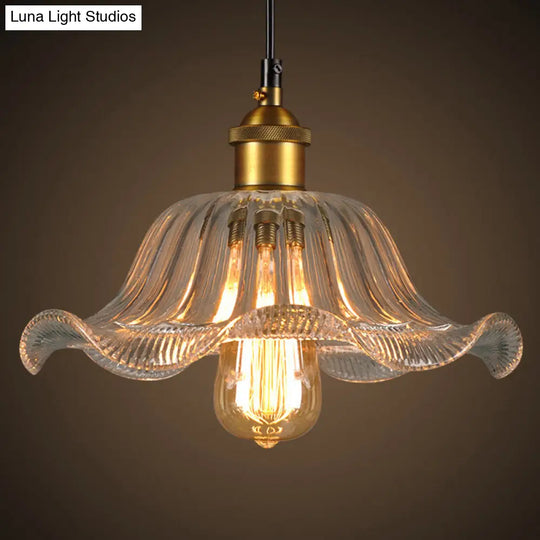 Industrial Clear Glass Flower Suspension Pendant Light - Perfect For Dining Room 1 Bulb Fixture