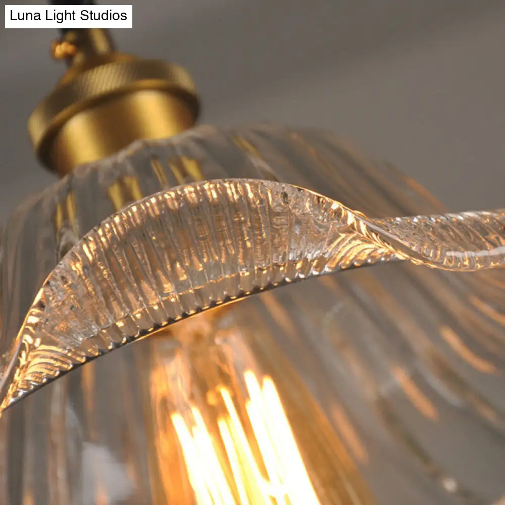 Industrial Clear Glass Flower Pendant Light Fixture For Dining Room - 1 Bulb Suspension Lamp