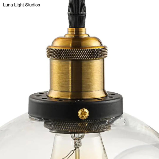Industrial Clear Glass Globe Pendant Light Kit With Antique Brass Finish & Plug-On Design