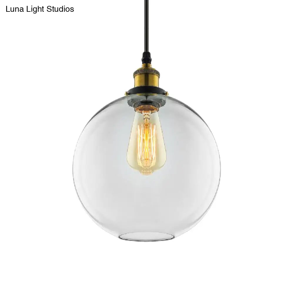 Industrial Clear Glass Globe Pendant Light Kit With Antique Brass Finish & Plug-On Design