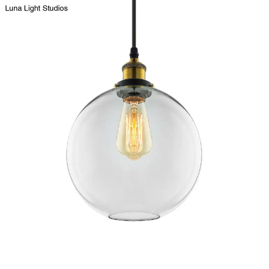 Industrial Clear Glass Globe Pendant Light Kit With Antique Brass Finish & Plug-On Design