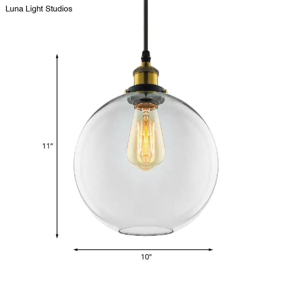 Industrial Globe Clear Glass Pendant Light With Antique Brass Finish - 1-Light Hanging Kit