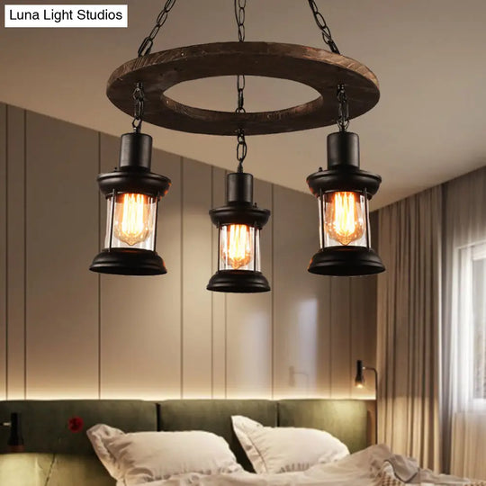 Industrial Clear Glass Ceiling Lamp With Lantern Shade - Black Pendant Light For Dining Room And