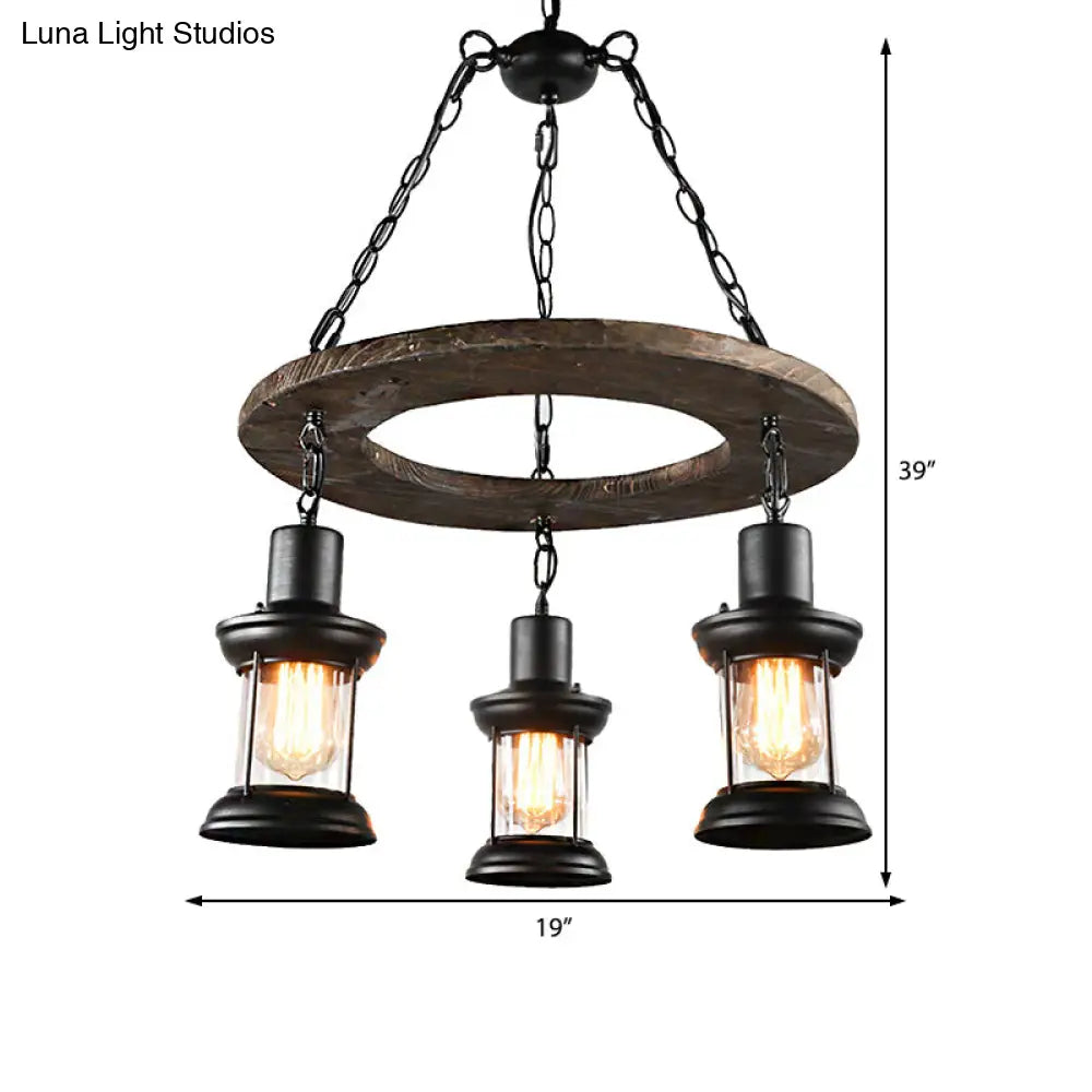 Industrial Clear Glass Ceiling Lamp With Lantern Shade - Black Pendant Light For Dining Room And