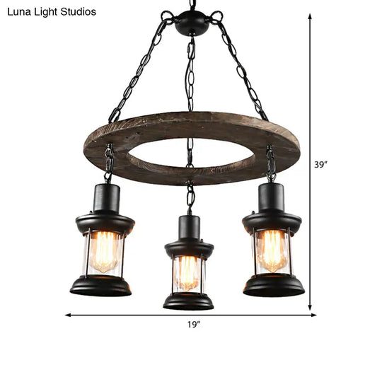 Industrial Clear Glass Ceiling Lamp With Lantern Shade - Black Pendant Light For Dining Room And