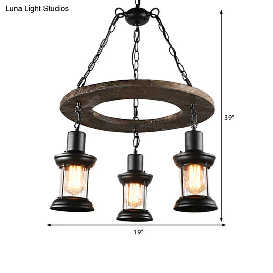 Industrial Clear Glass Lantern Shade Chandelier Pendant Light With 3/6 Bulbs For Dining Room