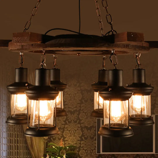 Industrial Clear Glass Lantern Shade Chandelier Pendant Light With 3/6 Bulbs For Dining Room