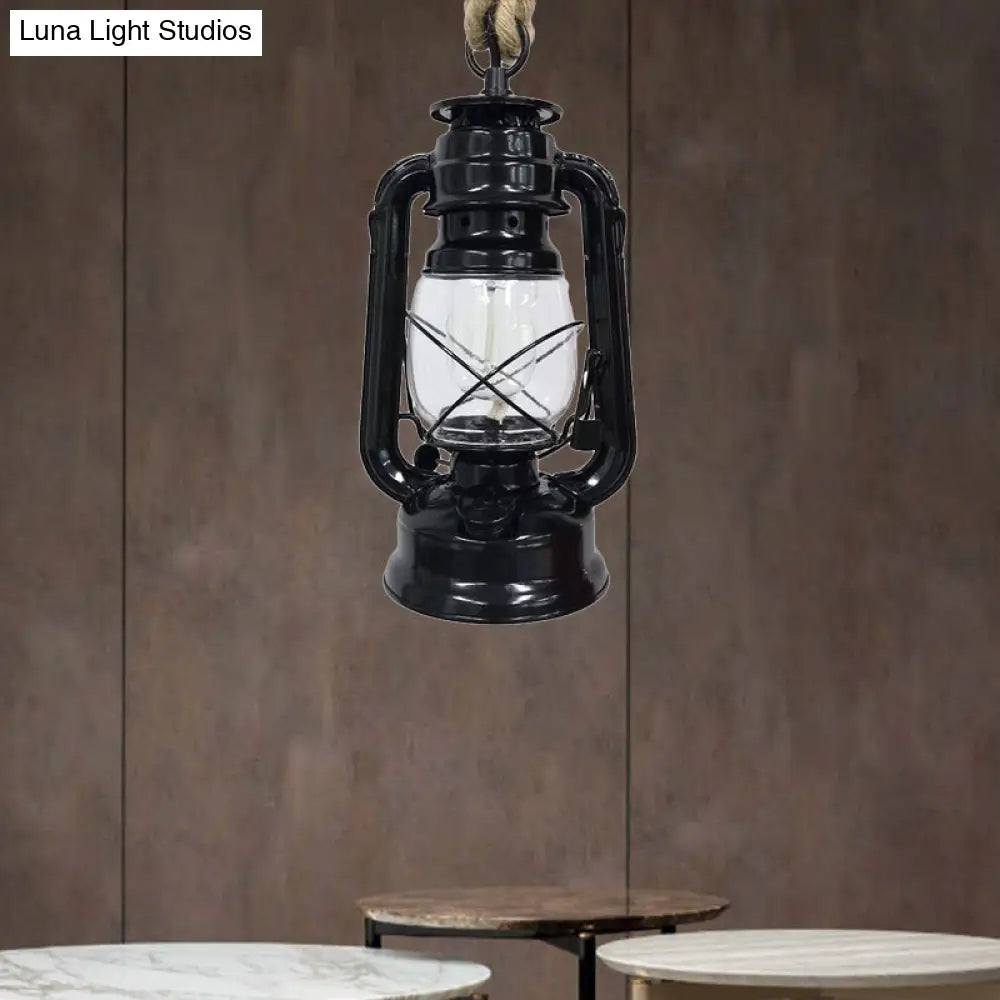 Industrial Clear Glass Pendant Ceiling Light For Coffee Shop - Black/Bronze/Antique Brass Finish