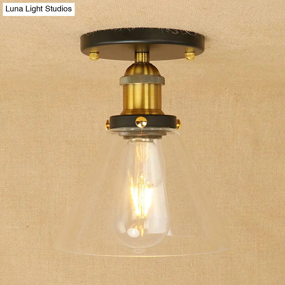 Industrial Clear Glass Semi Flush Mount In Black/Bronze/Copper Bronze