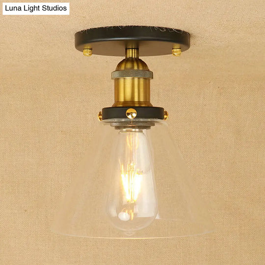 Industrial Clear Glass Semi Flush Mount In Black/Bronze/Copper Bronze