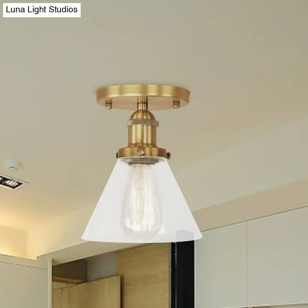Industrial Clear Glass Semi Flush Mount In Black/Bronze/Copper