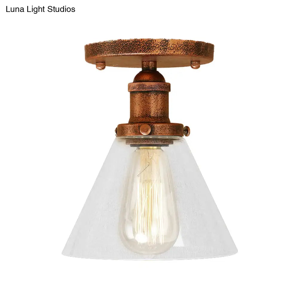 Industrial Clear Glass Semi Flush Mount In Black/Bronze/Copper
