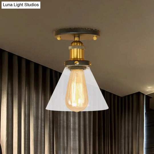 Industrial Clear Glass Semi Flush Mount In Black/Bronze/Copper