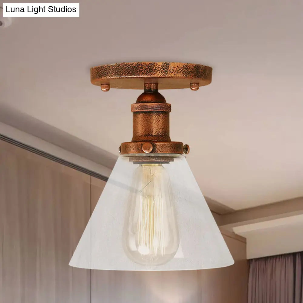 Industrial Clear Glass Semi Flush Mount In Black/Bronze/Copper
