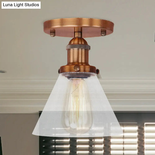 Industrial Clear Glass Semi Flush Mount In Black/Bronze/Copper Copper