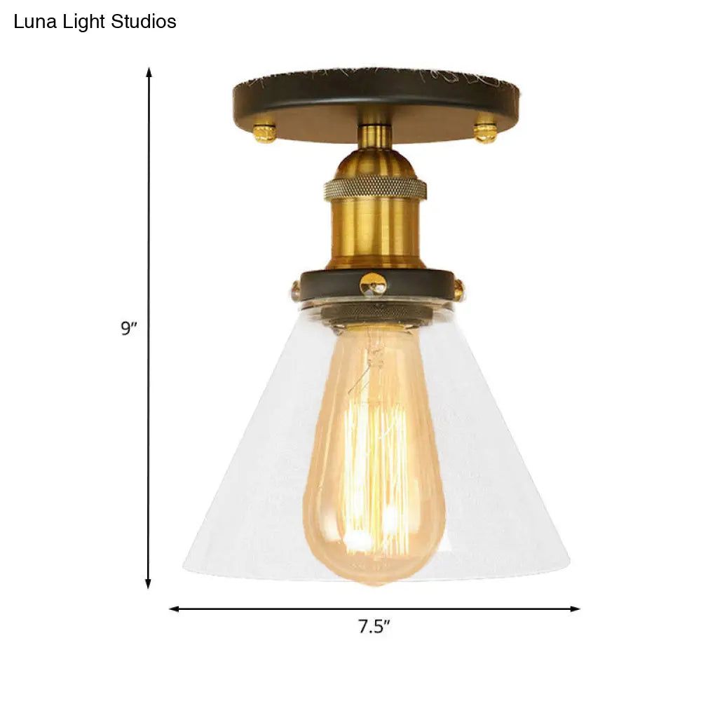Industrial Clear Glass Semi Flush Mount In Black/Bronze/Copper