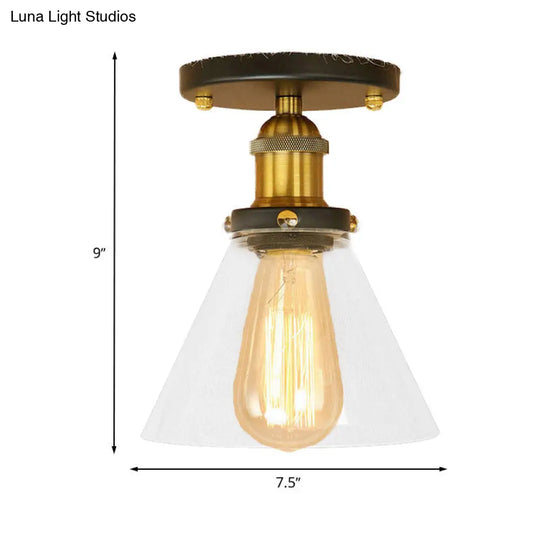 Industrial Clear Glass Semi Flush Mount In Black/Bronze/Copper