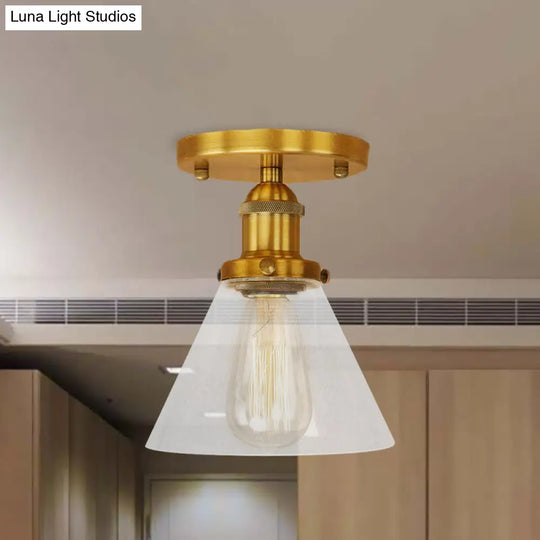 Industrial Clear Glass Semi Flush Mount In Black/Bronze/Copper