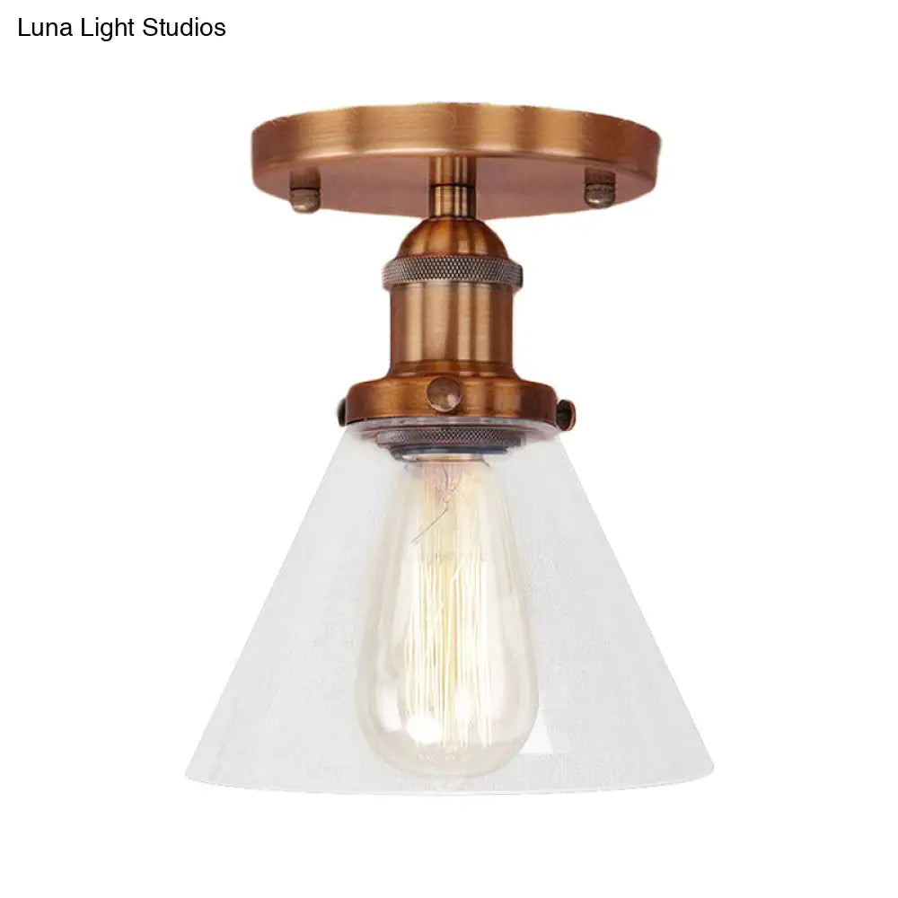 Industrial Clear Glass Semi Flush Mount In Black/Bronze/Copper