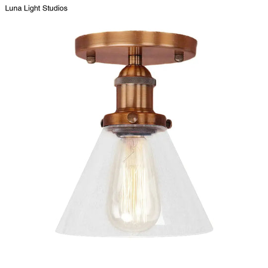 Industrial Clear Glass Semi Flush Mount In Black/Bronze/Copper