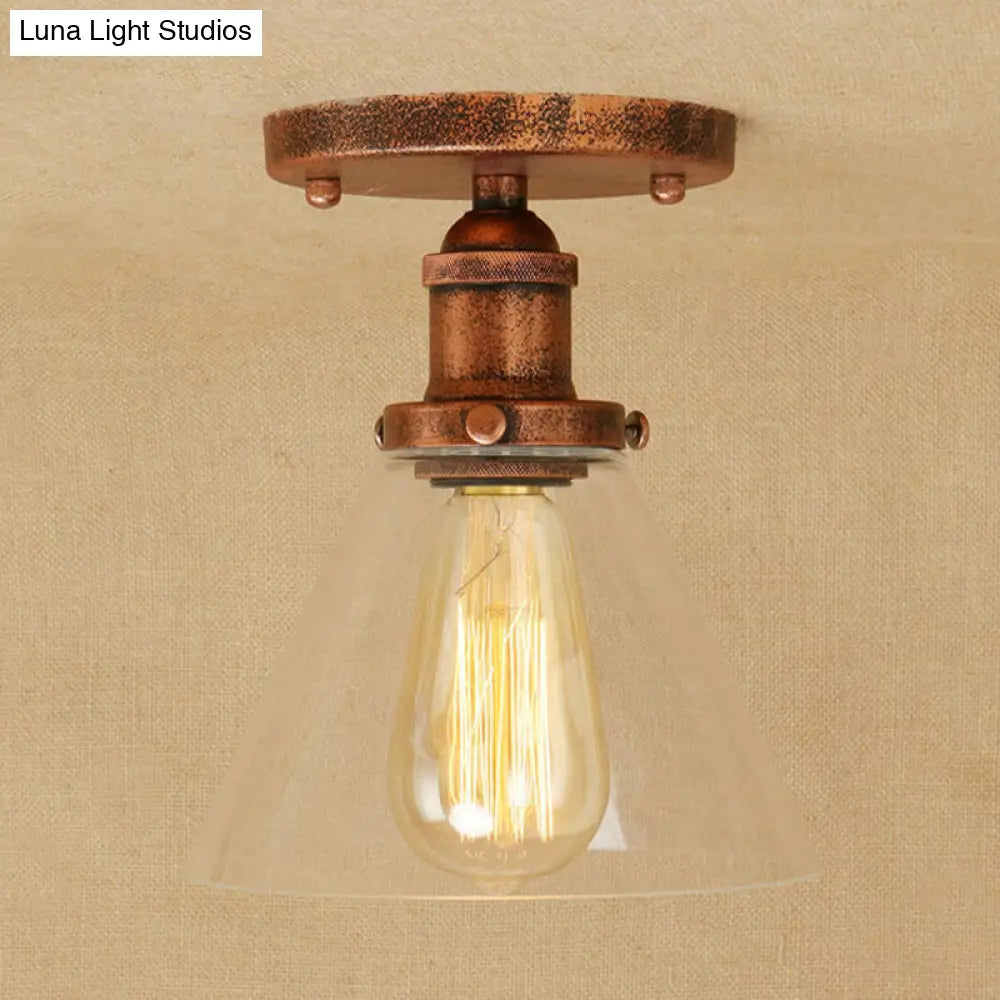 Industrial Clear Glass Semi Flush Mount In Black/Bronze/Copper Rust