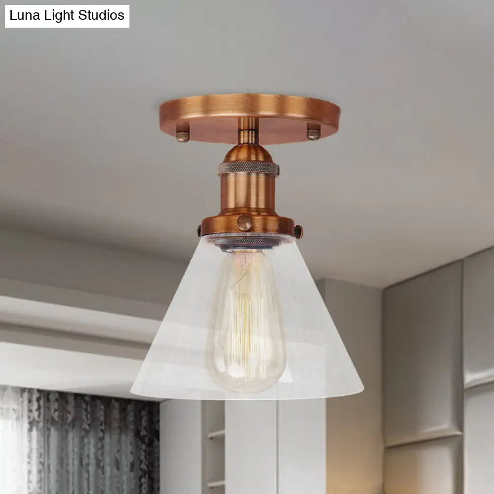 Industrial Clear Glass Semi Flush Mount In Black/Bronze/Copper
