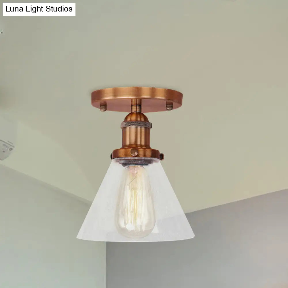 Industrial Clear Glass Semi Flush Mount In Black/Bronze/Copper