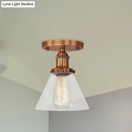 Industrial Clear Glass Semi Flush Mount In Black/Bronze/Copper