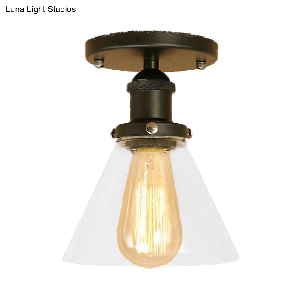 Industrial Clear Glass Semi Flush Mount In Black/Bronze/Copper
