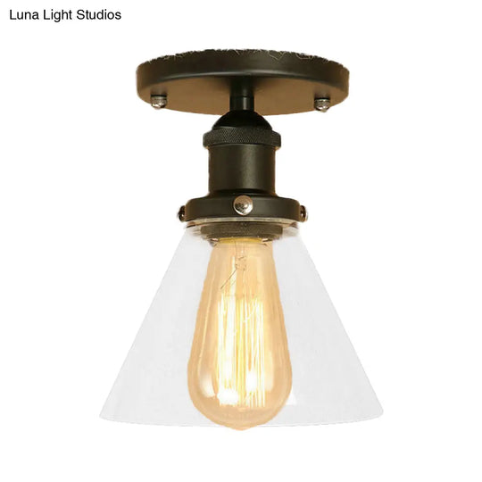 Industrial Clear Glass Semi Flush Mount In Black/Bronze/Copper