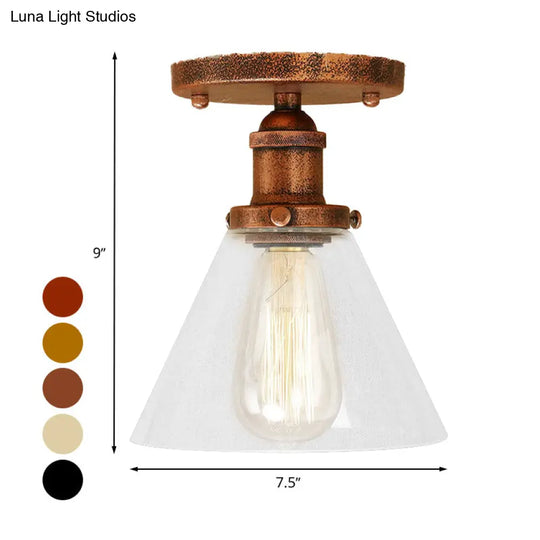 Industrial Clear Glass Semi Flush Mount In Black/Bronze/Copper
