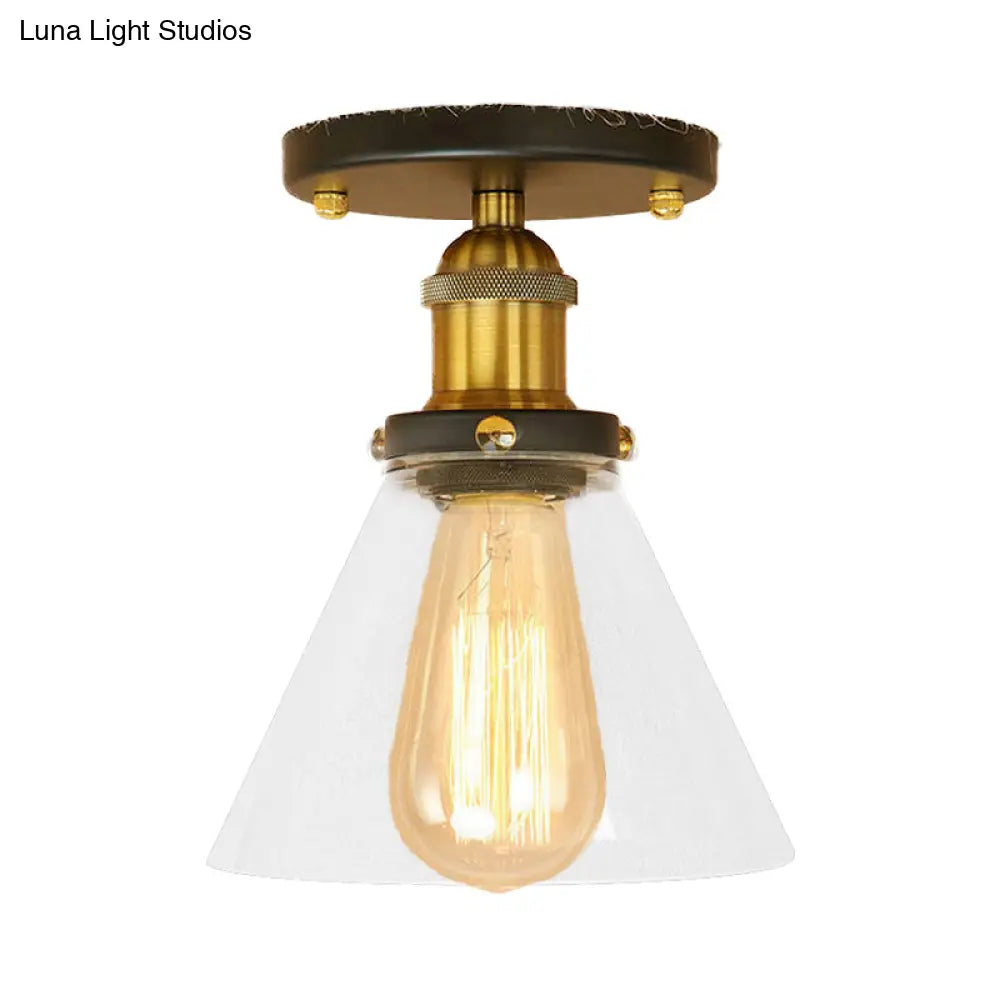 Industrial Clear Glass Semi Flush Mount In Black/Bronze/Copper