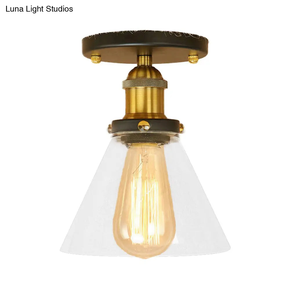 Industrial Clear Glass Semi Flush Mount In Black/Bronze/Copper