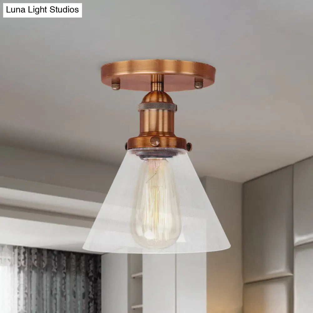 Industrial Clear Glass Semi Flush Mount In Black/Bronze/Copper