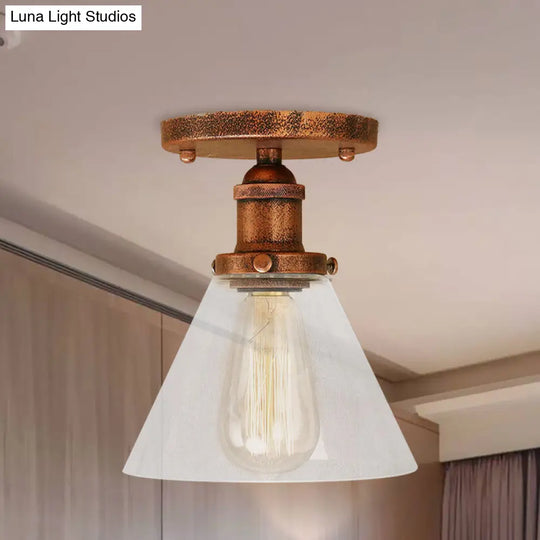 Industrial Clear Glass Semi Flush Mount In Black/Bronze/Copper