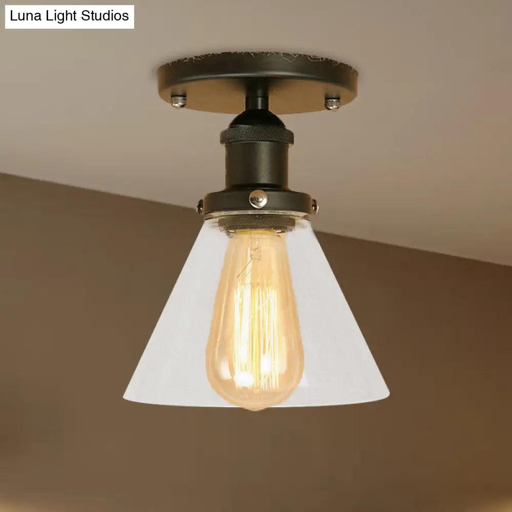Industrial Clear Glass Semi Flush Mount In Black/Bronze/Copper