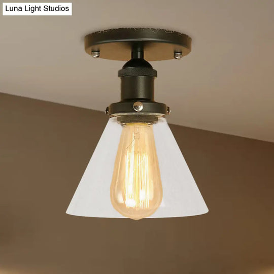 Industrial Clear Glass Semi Flush Mount In Black/Bronze/Copper