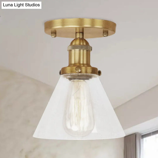 Industrial Clear Glass Semi Flush Mount In Black/Bronze/Copper Brass