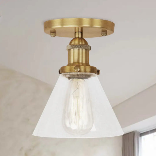 Industrial Clear Glass Semi Flush Mount In Black/Bronze/Copper Brass