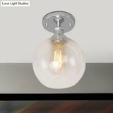 Industrial Clear Glass Spherical Balcony Ceiling Light Fixture – Black/Brass/Copper