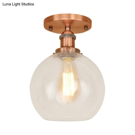 Industrial Clear Glass Spherical Balcony Ceiling Light Fixture – Black/Brass/Copper