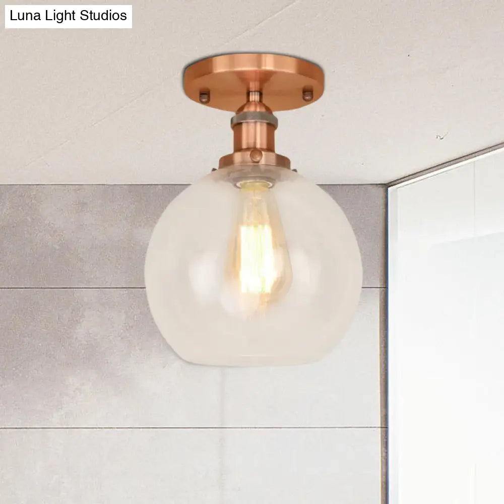 Industrial Clear Glass Spherical Balcony Ceiling Light Fixture – Black/Brass/Copper