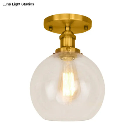 Industrial Clear Glass Spherical Balcony Ceiling Light Fixture – Black/Brass/Copper