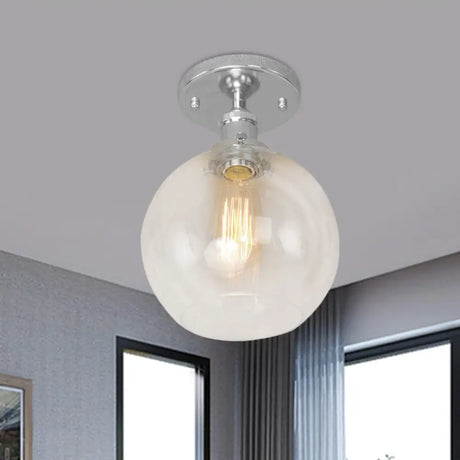 Industrial Clear Glass Spherical Balcony Ceiling Light Fixture – Black/Brass/Copper Chrome