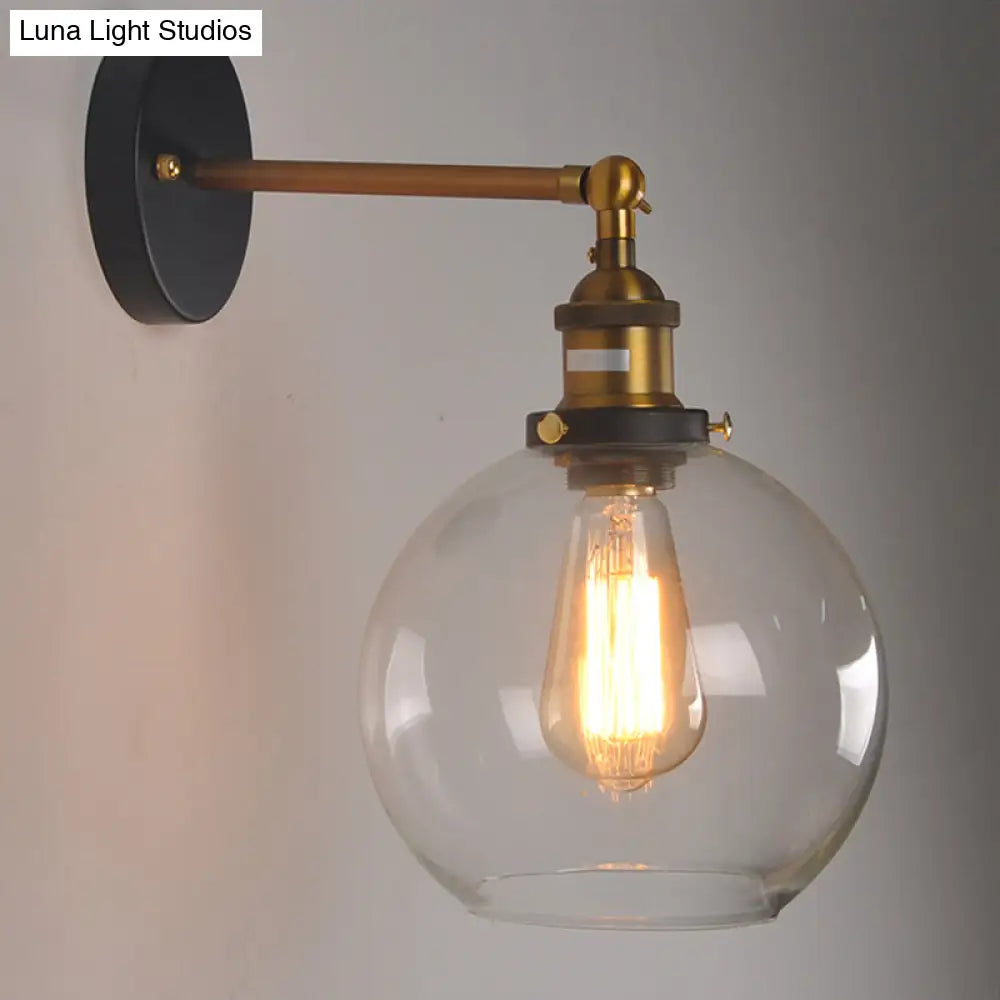 Industrial Clear Glass Wall Light Kit With Adjustable Joint - Black-Brass Finish / A