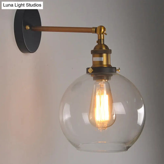 Industrial Clear Glass Wall Light Kit With Adjustable Joint - Black-Brass Finish / A